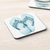 水彩画パステルブルーのシークインビーチサンダル コースター (左側)