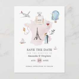 水彩画パリのデスティネーションワンマリアージュ Save the Date 案内ポストカード