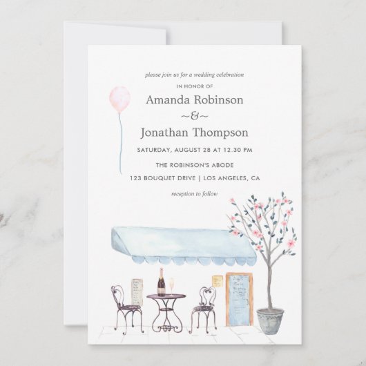 水彩画パリをテーマにした結婚式の招待状 招待状 (正面)