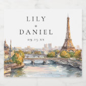 水彩画パリ フランス 目的地 ウェディング スパークリングワインラベル (シングルラベル)