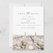 水彩画パロスギリシャスカイライン セーブ・ザ・デート 招待状 (正面)