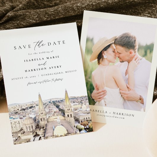 水彩画パロスギリシャスカイライン セーブ・ザ・デート 招待状