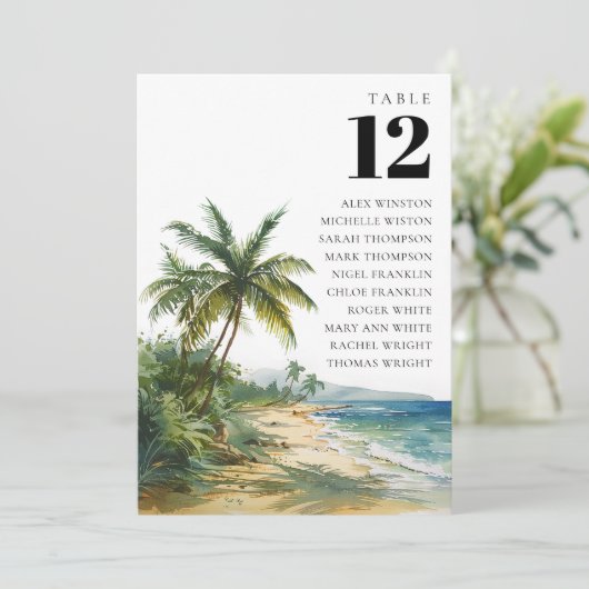 水彩画パームビーチテーブル番号席次表 招待状 (スタンド正面)