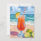 水彩画ビーチカクテルオーシャンウェーブカード (正面)