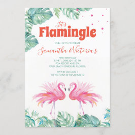 水彩画フラミンゴツインズバースデーパーティー 招待状