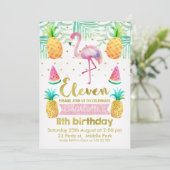 水彩画フラミンゴ11誕生日招待状 招待状 (スタンド正面)