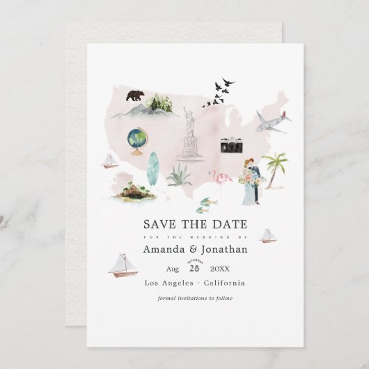 水彩画フロリダ アメリカ 目的地 ウェディング フォト セーブザデート (正面/裏面)