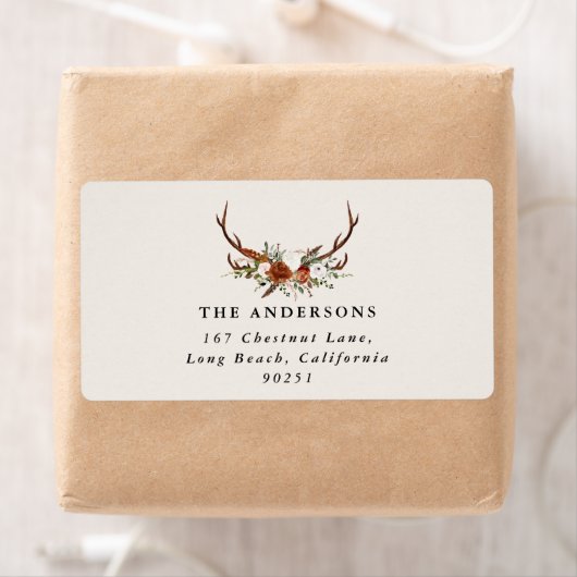 水彩画フローラテラコッタモダンエレガント ラベル (インサイチュ)