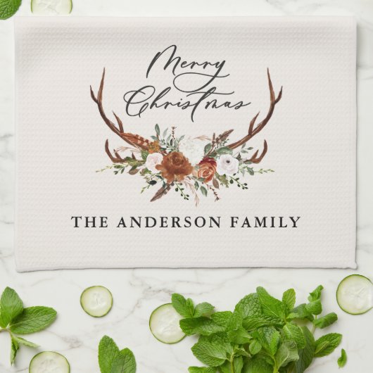 水彩画フローラメリークリスマス キッチンタオル (折り畳み)
