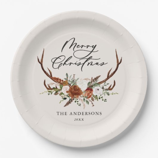 水彩画フローラメリークリスマス ペーパープレート (正面)