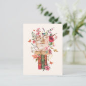 水彩画フローラ古書ヴィンテージ彫刻 ポストカード (スタンド正面)