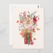 水彩画フローラ古書ヴィンテージ彫刻 ポストカード (正面/裏面)