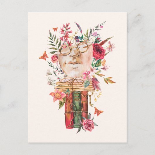 水彩画フローラ古書ヴィンテージ彫刻 ポストカード (正面)