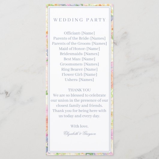 水彩画フローラ園パーティークレストプログラム メニュー (裏面)