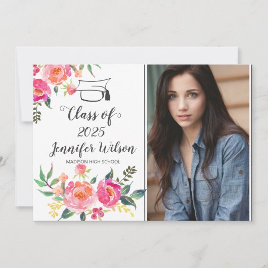 水彩画フローラ大学院写真卒業パーティー 招待状 (正面)