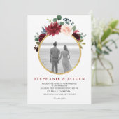 水彩画ブルガンディレッドネイビーフローラボー素朴ホ 招待状 (スタンド正面)