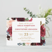 水彩画ブルガンディレッドネイビーフローラボー素朴ホ 招待状 (スタンド正面)