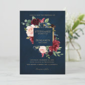 水彩画ブルガンディレッドネイビーフローラボー素朴ホ 招待状 (スタンド正面)