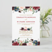 水彩画ブルガンディレッドネイビーフローラボー素朴ホ 招待状 (スタンド正面)