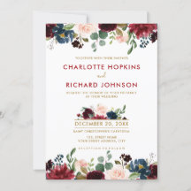 水彩画ブルガンディレッドネイビーフローラボー素朴ホ