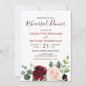 水彩画ブルガンディレッドネイビーフローラボー素朴ホ 招待状 (正面)