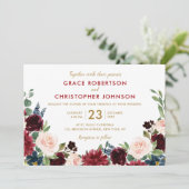 水彩画ブルガンディレッドネイビーフローラボー素朴ホ 招待状 (スタンド正面)