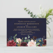 水彩画ブルガンディレッドネイビーフローラボー素朴ホ 招待状 (スタンド正面)