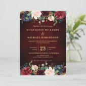 水彩画ブルガンディレッドネイビーフローラボー素朴ホ 招待状 (スタンド正面)