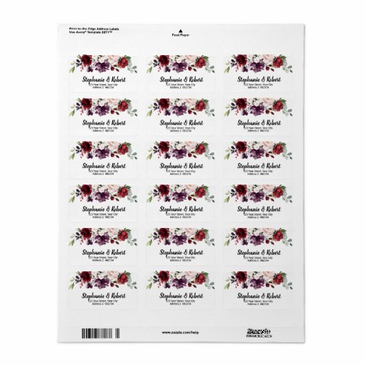 水彩画ブルガンディレッドネイビーフローラ住所 シール (フルシート)