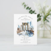 水彩画ブルックリンブリッジの移動発表 案内ポストカード (スタンド正面)