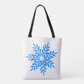  水彩画ブルーの雪の結晶パターン トートバッグ (裏面)