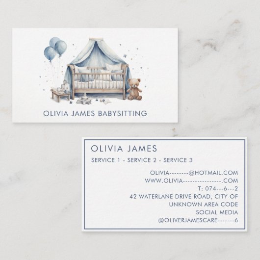 水彩画ベビーシッターNANNY託児 名刺 (正面/裏面)