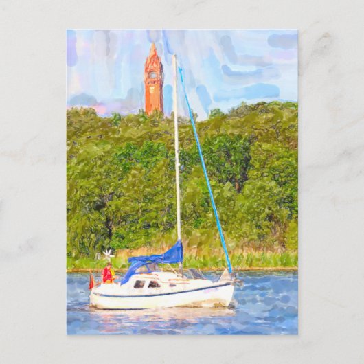 水彩画ベルリン。グルーンワルト塔とボートハベル ポストカード (正面)