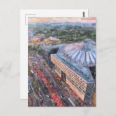 水彩画ベルリン。夕べオーバーソニーセンターとTi ポストカード (正面/裏面)