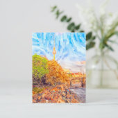 水彩画ベルリン。夕べムードの紋美城公園 ポストカード (スタンド正面)