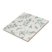 水彩画ベージュ色背景のユーカリの葉 タイル (側面)