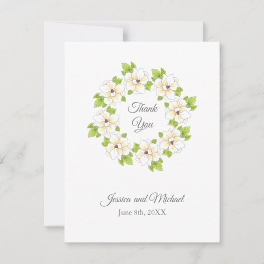 水彩画ペン&インクマグノリアリース サンキューカード (正面)