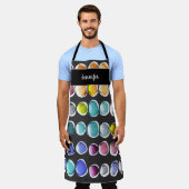 水彩画モダン像モノグラム名 エプロン (着用した状態)