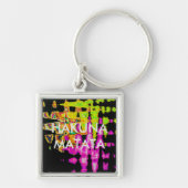 水彩画ユニーク像:紫、黒、ライム キーホルダー (正面)