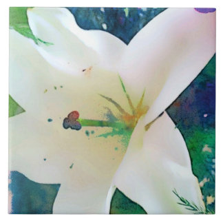 水彩画ユリ6" x6"タイルかTrivet タイル
