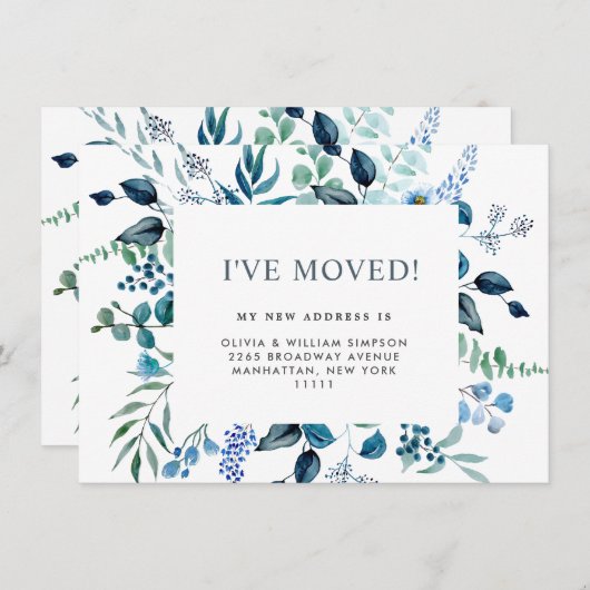 水彩画ユーカリブルーローズ花の転居案内 案内状 (正面/裏面)