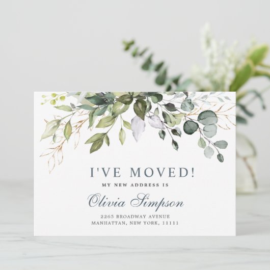 水彩画ユーカリプタス 引っ越しのお知らせカード 案内状 (スタンド正面)