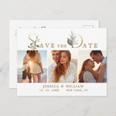 水彩画ユーカリ フォト ウェディング セーブ・ザ・デート 案内ポストカード (正面/裏面)