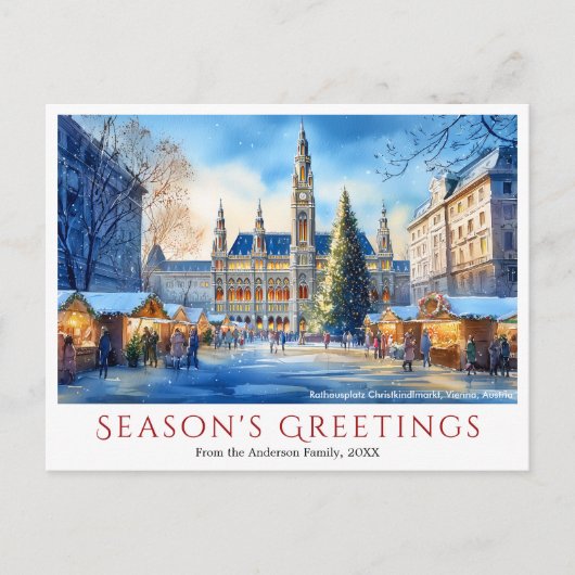 水彩画ラサフラッツウィーンオーストリアクリスマス シーズンポストカード (正面)