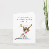 水彩画ラブラドゥードルのクリスマスイルミネーションと鹿の角 シーズンカード (正面)