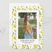 水彩画レモンとグリーンのパターン写真 卒業 招待状 (正面/裏面)