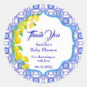 水彩画レモンAmalfiタイルありがとうラウンド ラウンドシール (正面)