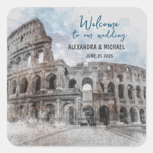 水彩画ローマ、イタリア スクエアシール (正面)