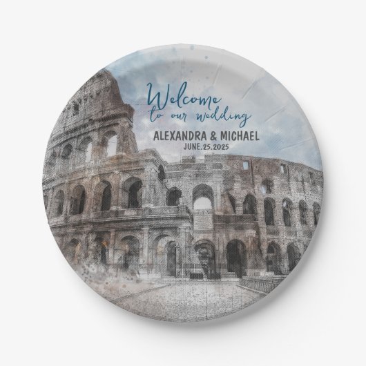 水彩画ローマ、イタリア ペーパープレート (正面)