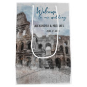 水彩画ローマ、イタリア ミディアムペーパーバッグ (裏面)